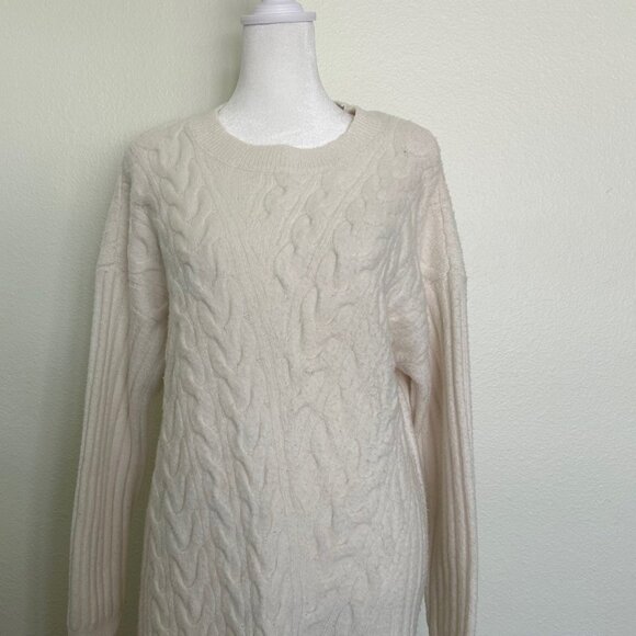 Nordstrom Wool Dress Stretch Cable Knit Sweater Midi Ivory Minimalist Size Large - Picture 2 of 10
